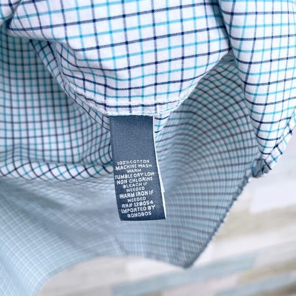 Bonobos Slim Fit Poplin Shirt Blue Green Plaid Button Down Cotton Mens Large - Picture 6 of 6